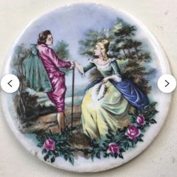 Vintage Porcelain Trinket Box, White Jewelry or Ring Box with Romantic Garden Scene, CollectibleTrinket Box with Rounded Lid, trinket dish