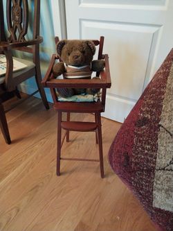 DOLL High Chair. Vtg.  Solid.  PLUS BEAR