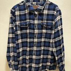 Orvis Men's Heavy Flannel Shirt Jacket Blue Plaid Size Large