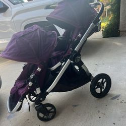 Baby Jogger City Select Double Stroller  with 16 Ways to Ride, Included Second Seat, Quick Fold Stroller Amethyst 