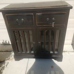 Small Wood And Glass Cabinet Or Chest