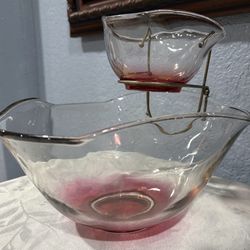 Vintage Glass Chip & Dip Serving Bowl Set – Elegant Entertaining Piece