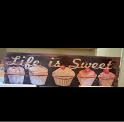 Life is Sweet Cupcake Wood Wall Sign