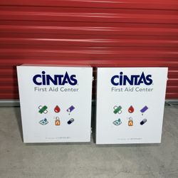 2 Cintas First Aid Cabinets – Wall Mount Metal Station w/ Pockets & Shelves – Great Storage!