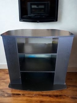 Black Wood TV Stand with Open Shelves