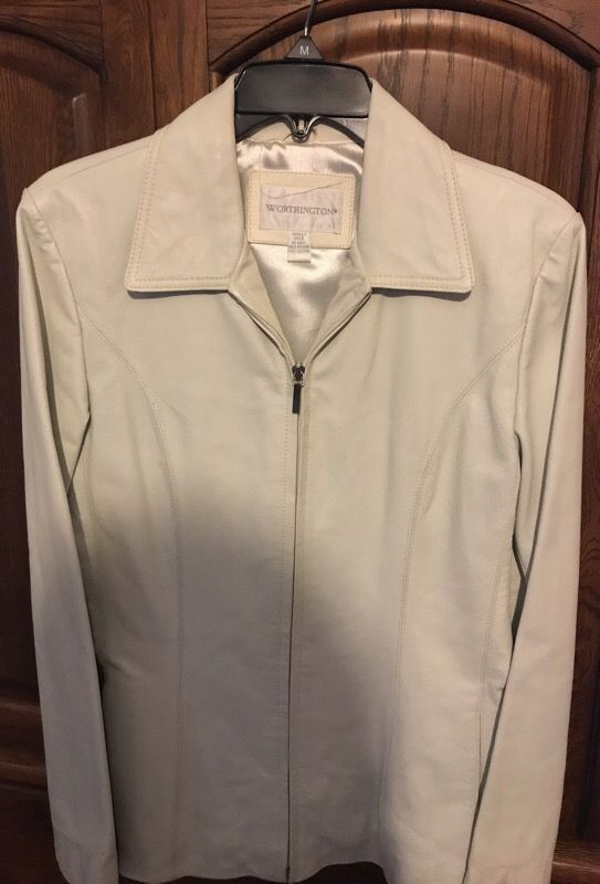 Off white/ cream colored leather jacket