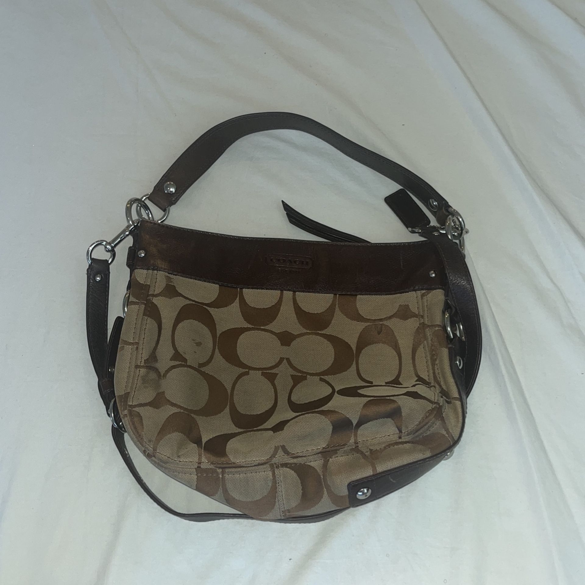 Coach Zoe Medium Hobo Bag Grey Jacquard Brown Leather L0982-F14708 Defects