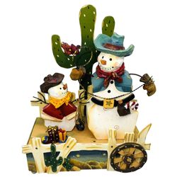 Western Cowboy Snowman Cactus Music Box Motion Musical Southwestern Christmas