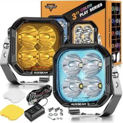 Auxbeam Color Play Series 3 Inch LED Pods, 7 RGB Colors LED Pod Light, Off Road Ditch Lights with White/Amber Covers 116W Spot Beam Auxiliary Driving 