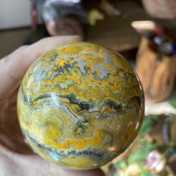 Bumblebee Jasper Sphere (Orb). Little Bigger Than A Baseball. Not Sure Exact Millimeters. Good Quality. I 