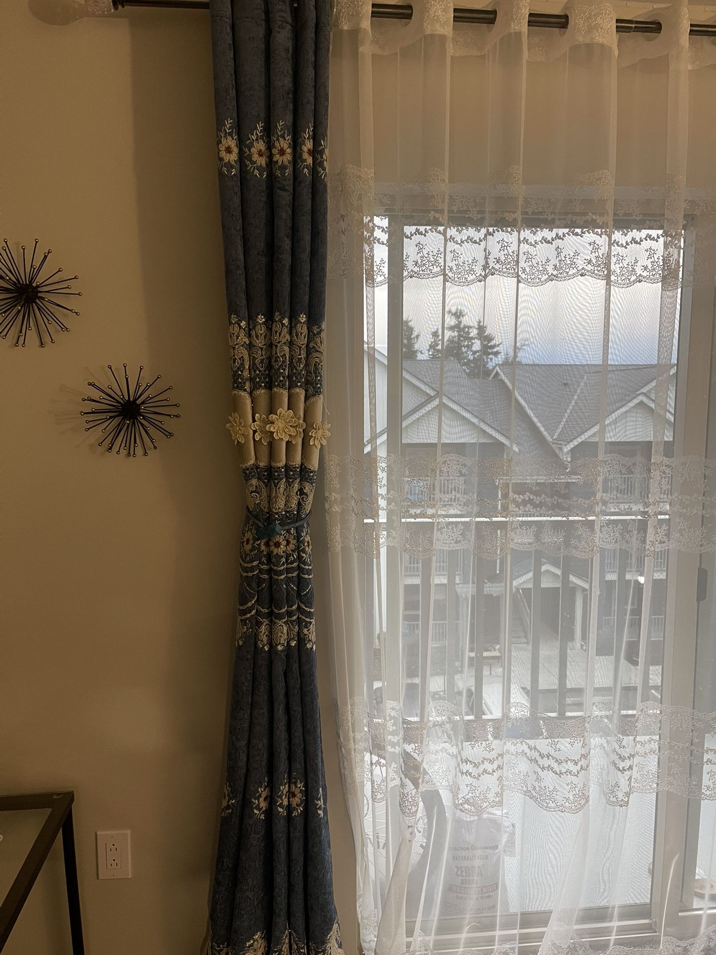 Elegant Window Curtains & Sheer Set – Blue/Gold