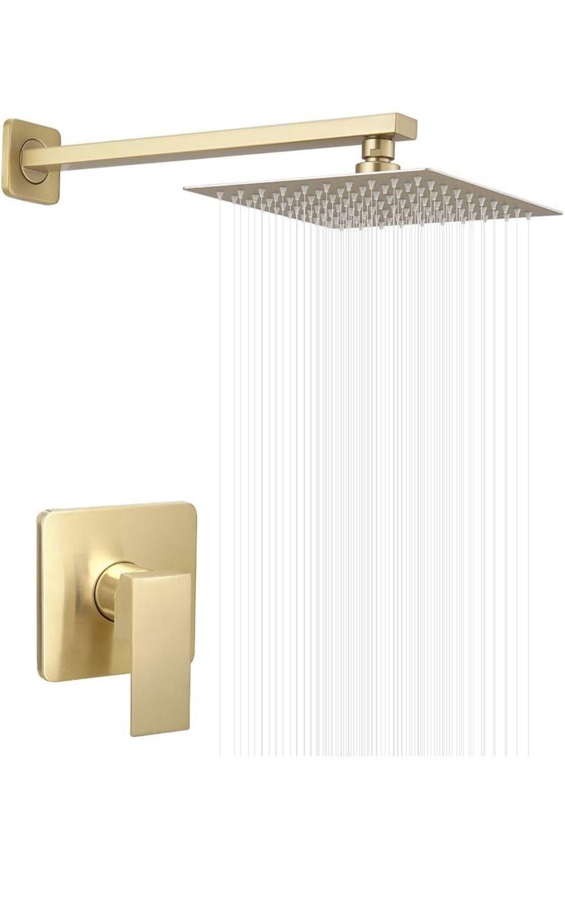 Brushed Gold Shower Faucet Set Bathroom Luxury Rainfall Shower System with Rain Shower Head Single Function Shower Trim Kit with Rough-in Valve