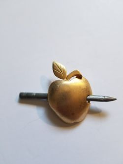 Golden Apple Pin/Brooch with Pencil