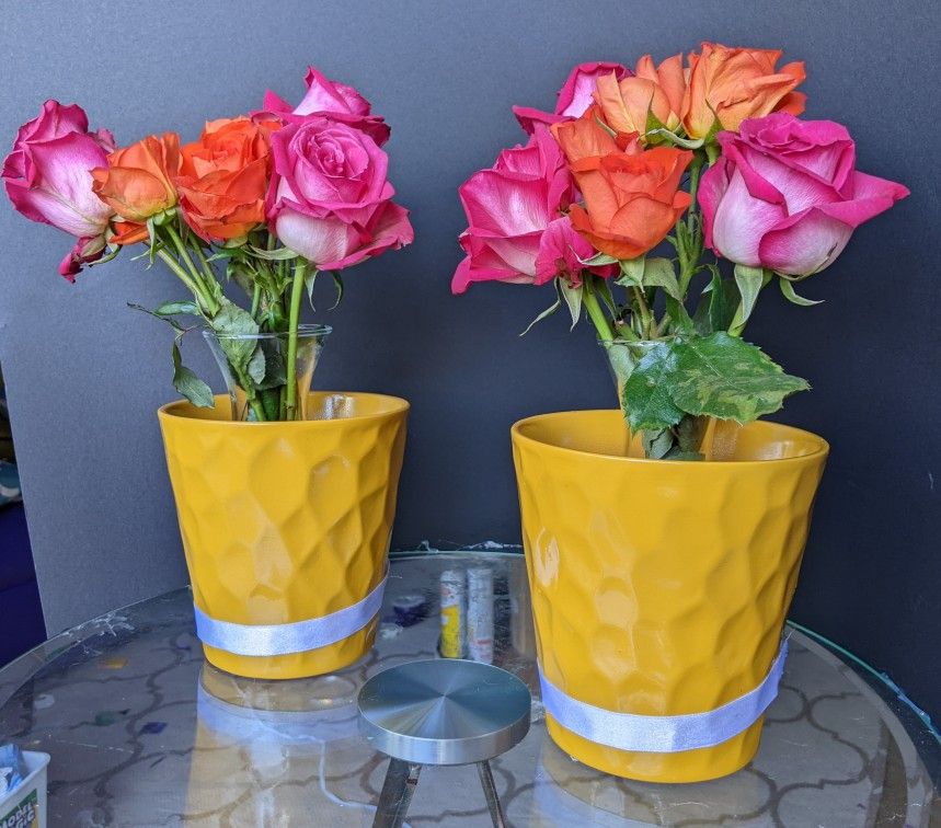 Set Of 2 Vintage Retro Yellow Vases 