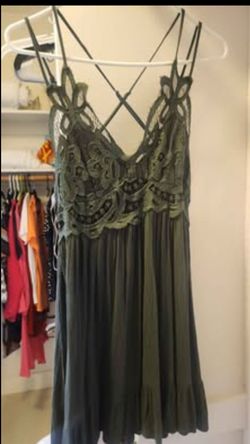 Olive Green Lace Criss-Cross Strap Dress