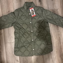32 DEGREES Heat Quilted Insulated Mockneck Waterproof Snap Jacket Coat Green M