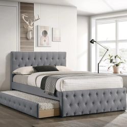 Brand New Grey Twin Size Bed Frame w Trundle Bed 