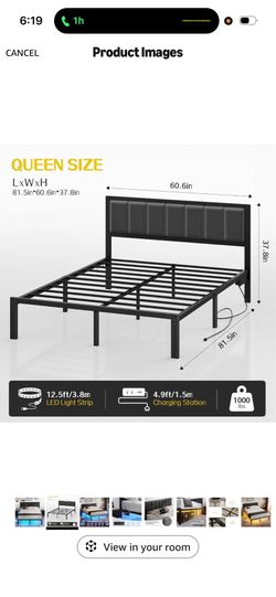 Queen bed frame and mattress
