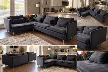 IKEA Dark Gray Fabric Sectional Sofa with Chaise