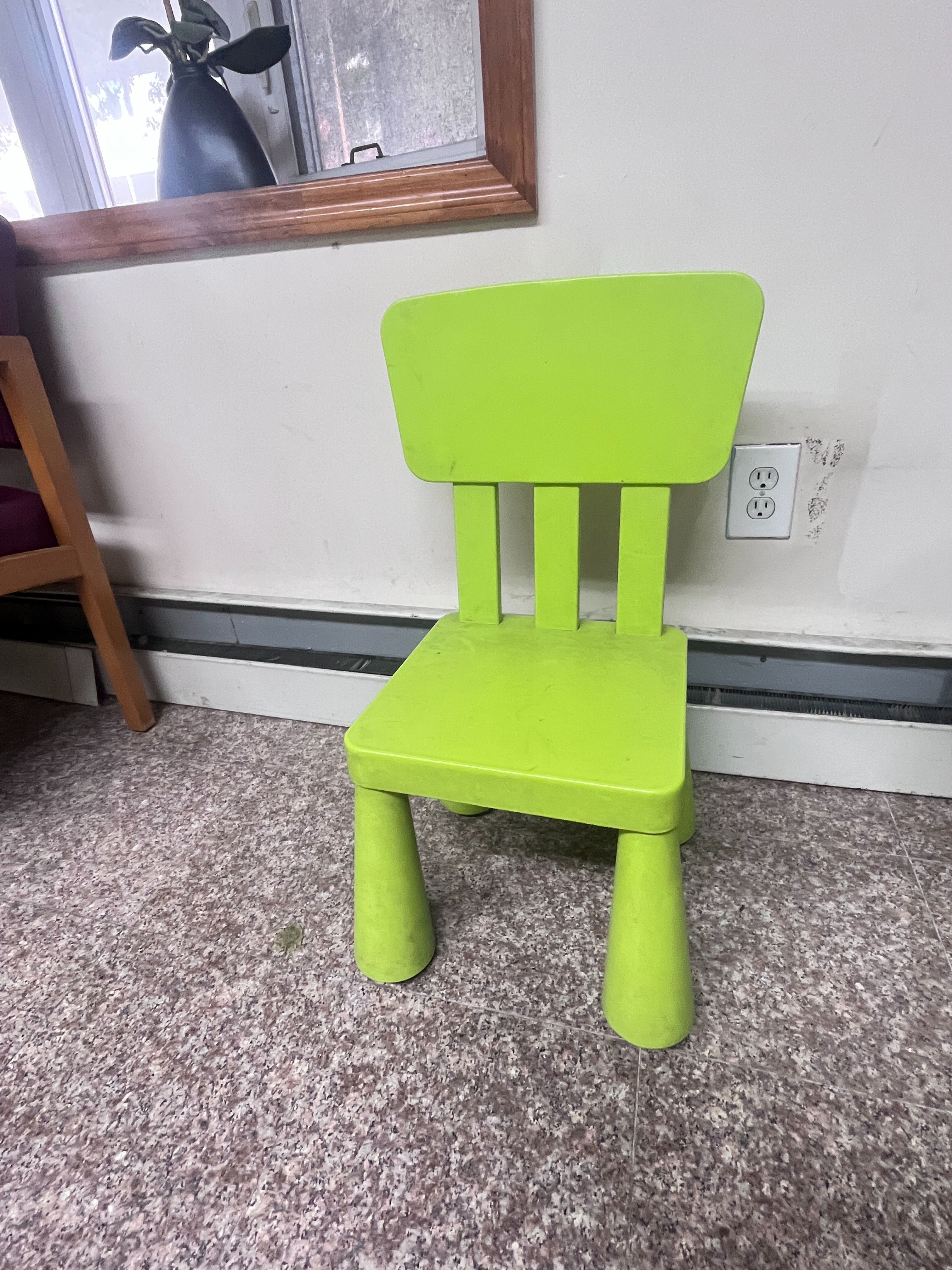 Low Bright Green Child's Chair (dirty, scuffed surface)