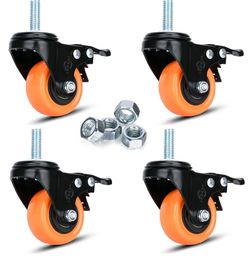 2" Stem Caster Wheels M10 Safety Dual Locking 600Lbs Heavy Duty Threaded Stem Casters No Noise Swivel Castors With Brakes For Cart Furniture