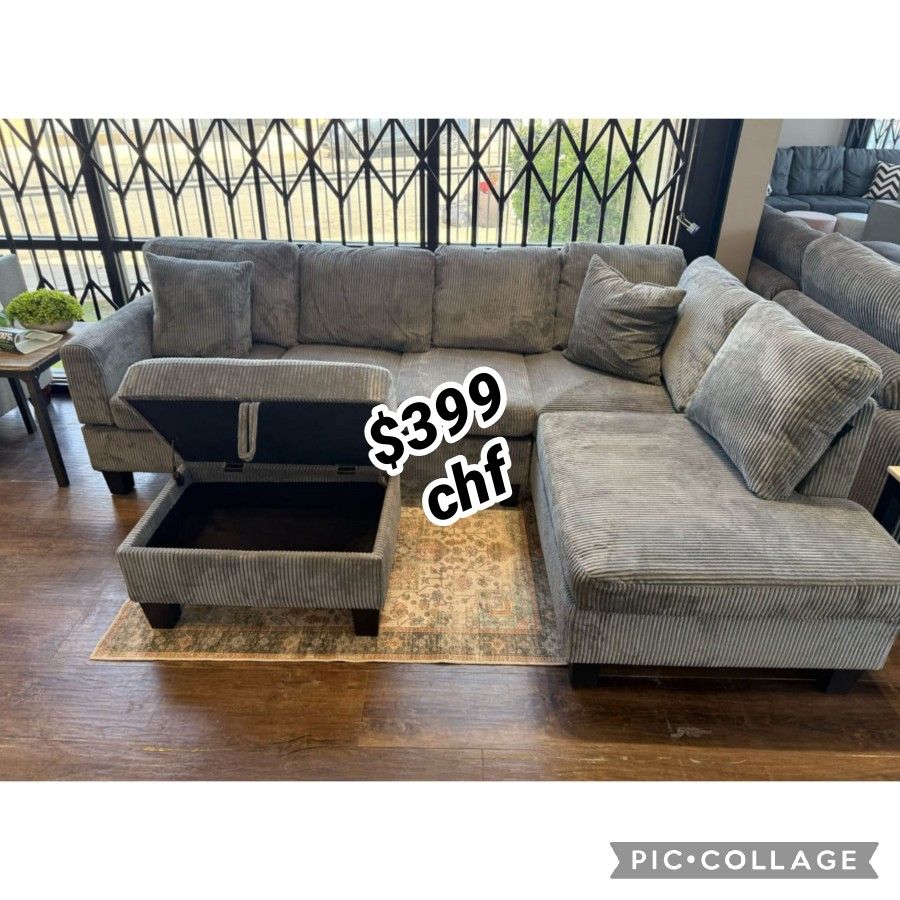 Corduroy Sectional Sofa With Storage Ottoman // Christmas Sale