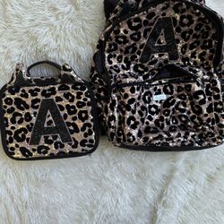 Justice Cheetah “A” Backpack And lunchbox 