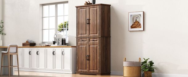 71 Tall Kitchen Pantry Cabinet with 3 Pull Out Cabinet Organizers, Farmhouse Embossed Texture Storage Cabinet with 6 Door Shelves, 2 Drawers, Free