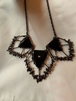 Alexis Bittar Black Statement Bib Necklace with Gunmetal Accents