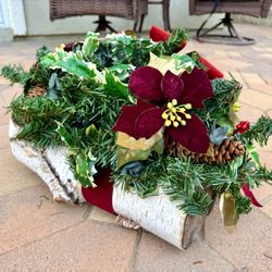 Like New 16”x12” Yule Birch Log Christmas Decor w/ Candle Holders