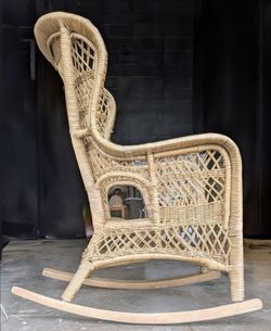 Vintage Boho Wicker Rocking Chair - High Back Rattan Rocker