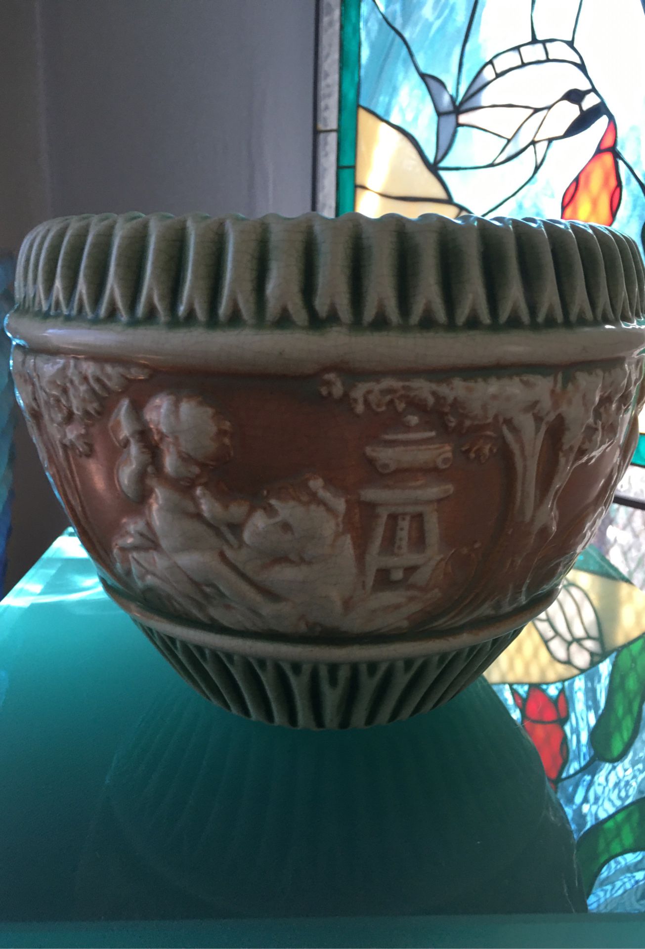 Vintage Roseville Donatello Pottery Jardiniere Flower Pot Planter Vase 7”tall