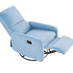 Swivel Reclining Chair, Nursery Rocker Glider Recliner Chairs for Adults, Comfy Upholstered Rocking Single Sofa for Living Room Bedroom, Light Blue