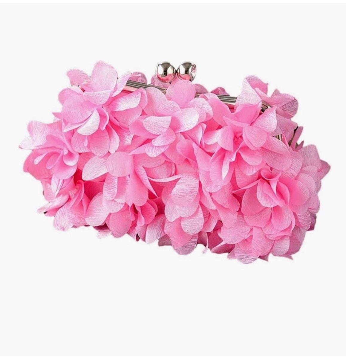 Wrinkled Pink Gauze Floral Evening Bag for Women Romantic Wedding Silvery