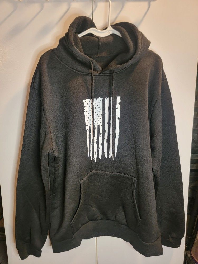 Unisex Black American Flag Hoodie With Front Pocket Size Large 
