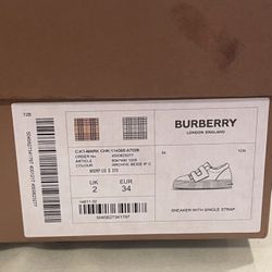 Burberry Kids' Mark Check Sneaker Size 34EU  2 US