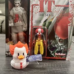 Pennywise IT Bundle - Bloody Pennywise ReAction Figure, Rubber Duck, Mego Doll