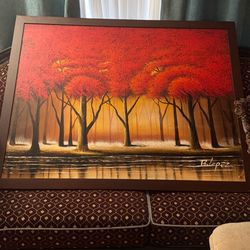 B.Lopez Red Tree Oil Painting 