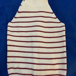 Loft Striped Halter Sweater - sleeveless - size small - cream/ivory and red/metallic mock neck - $15