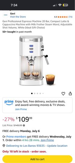 Gevi Professional Espresso Machine 20 Bar, Compact Latte & Cappuccino Machine with Milk Frother Steam Wand, Adjustable Shot Volume, White