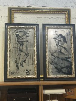 Pair of Flamenco Dancer Framed Paintings (Signed) – $300