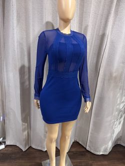 Blue Mesh Lace Bodycon Mini Dress