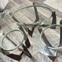 Modern Glass and Wood Coffee Table with 2 Matching Side Tables 