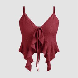 LACE RUFFLE HEM KNOTTED TOP