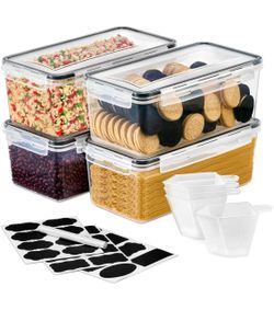 Airtight Food Storage Containers, Plastic Pantry Bins (4 Pack) Four-way snap lids keep cereal, pasta, flour, nuts and candy fresh; stackable construct