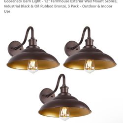Gooseneck Barn Light - 12" Farmhouse Exterior Wall Mount Sconce, Industrial Black & Oil Rubbed Bronze, 3 Pack - Outdoor & Indoor Use