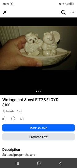 Vintage cat & owl FITZ&FLOYD Salt Pepper shakers