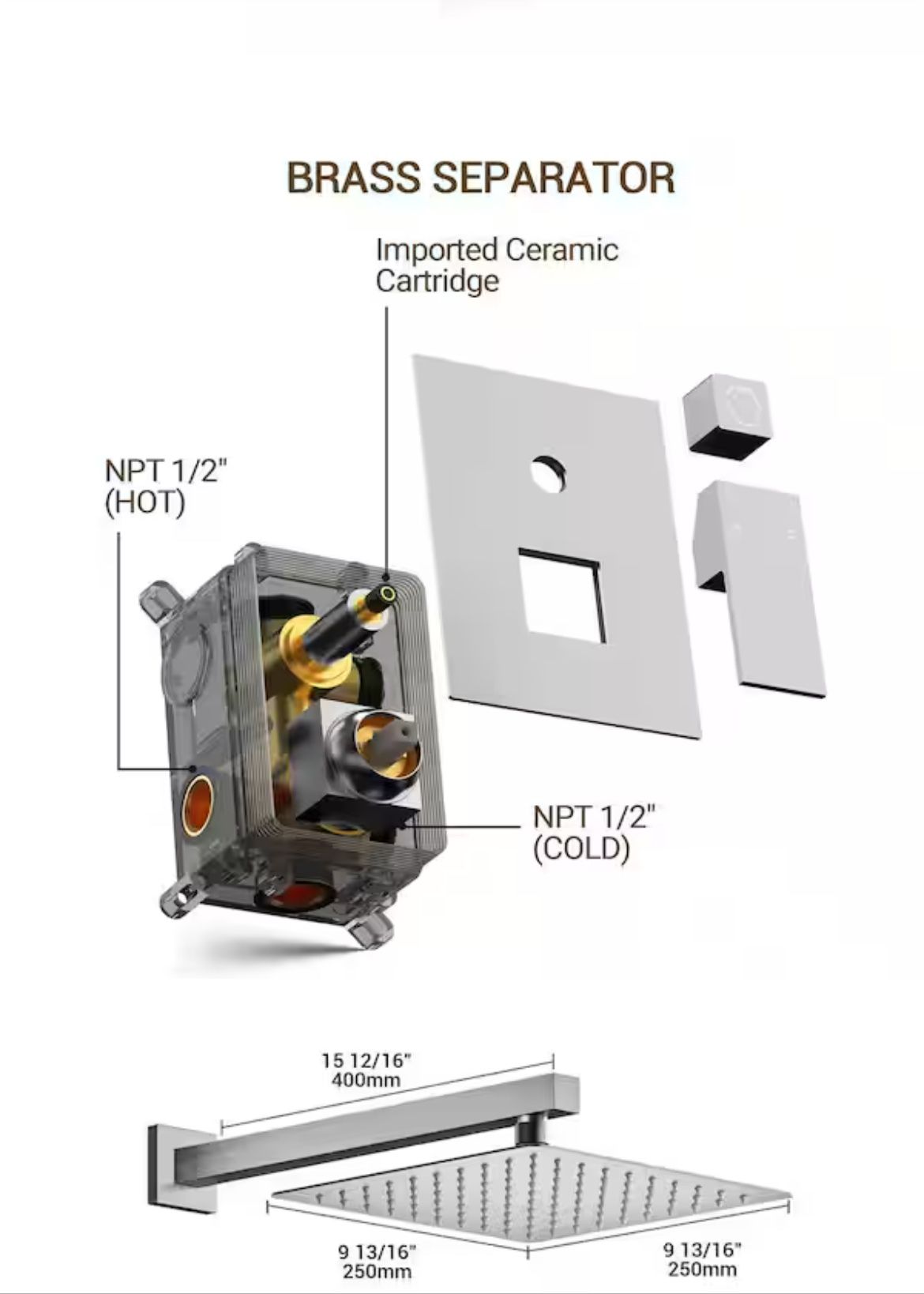Double Shower Handles 3 Spray 10 in. Wall Mount Shower Head Tub and Shower Faucet in Brushed Nickel (Valve Included) Home & Garden