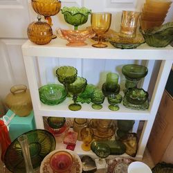 Vintage Green Glassware Amber Amberina Dishes
