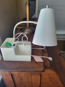 White Gooseneck Desk Lamp with Organizer Base